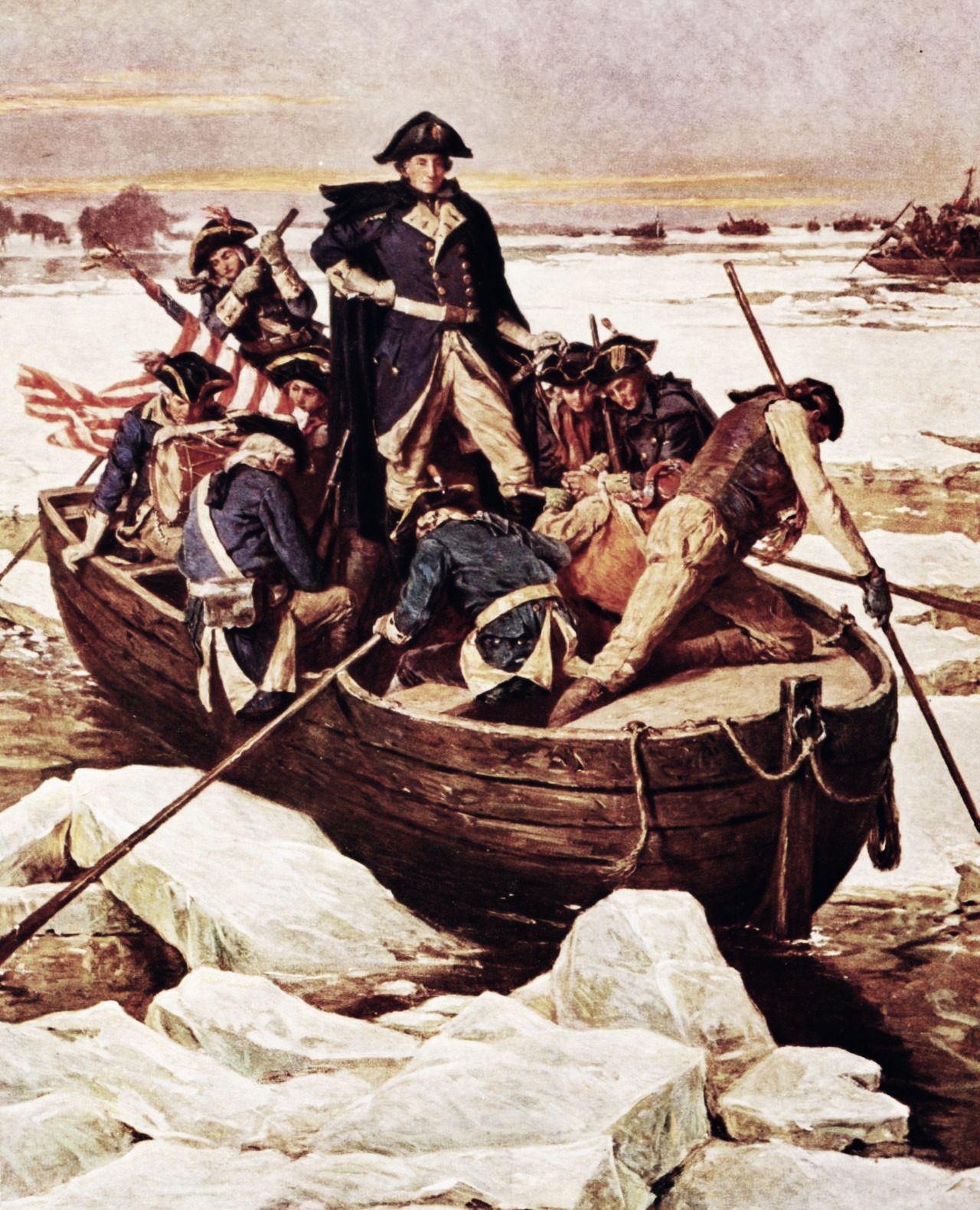 Crossing the ice-filled Delaware River at night required experienced seamen to man the boats..