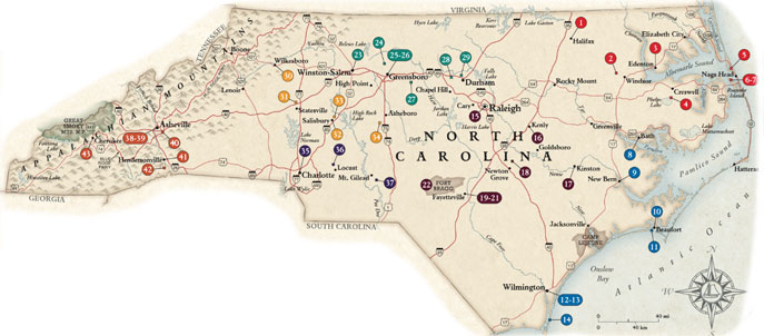 Map of Historic Sites in North Carolina