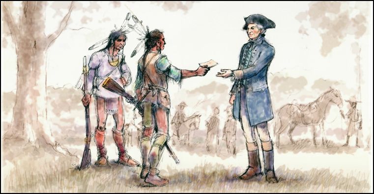 Washington met with representatives of the Oneida tribe while touring upstate New York in 1783 after the Revolution. The Oneidas were the first nation to sign a treaty as an ally of the United States. Courtesy Oneida Nation.