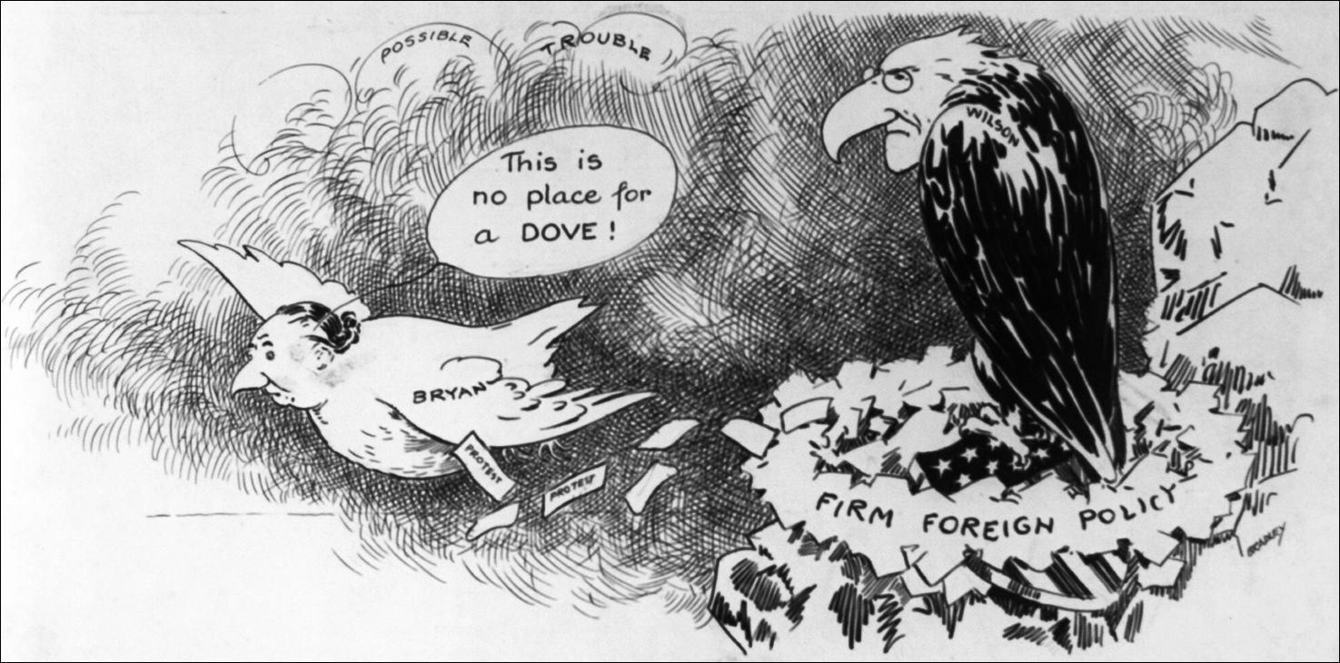 "A Quieter Spot for Him." Secretary of State William Jennings Bryan privately advised President Wilson that "ships carrying contraband should be prohibited from carrying passengers."