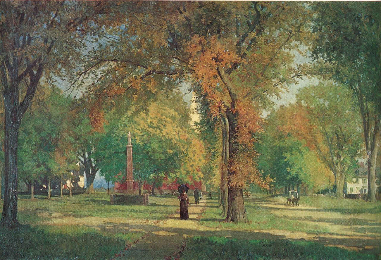 James Champney painted the broad and shady common in Old Deerfield after he moved there in 1876. 