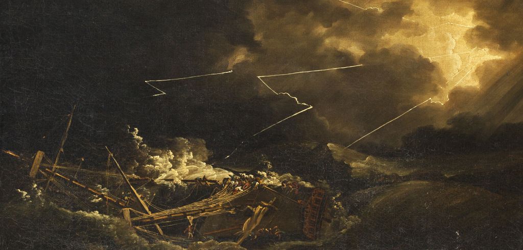 John Thomas Serres painted the dramatic wreck of the HMS Deal Castle, one of __ British ships destroyed in the Great Hurricane of 1780.