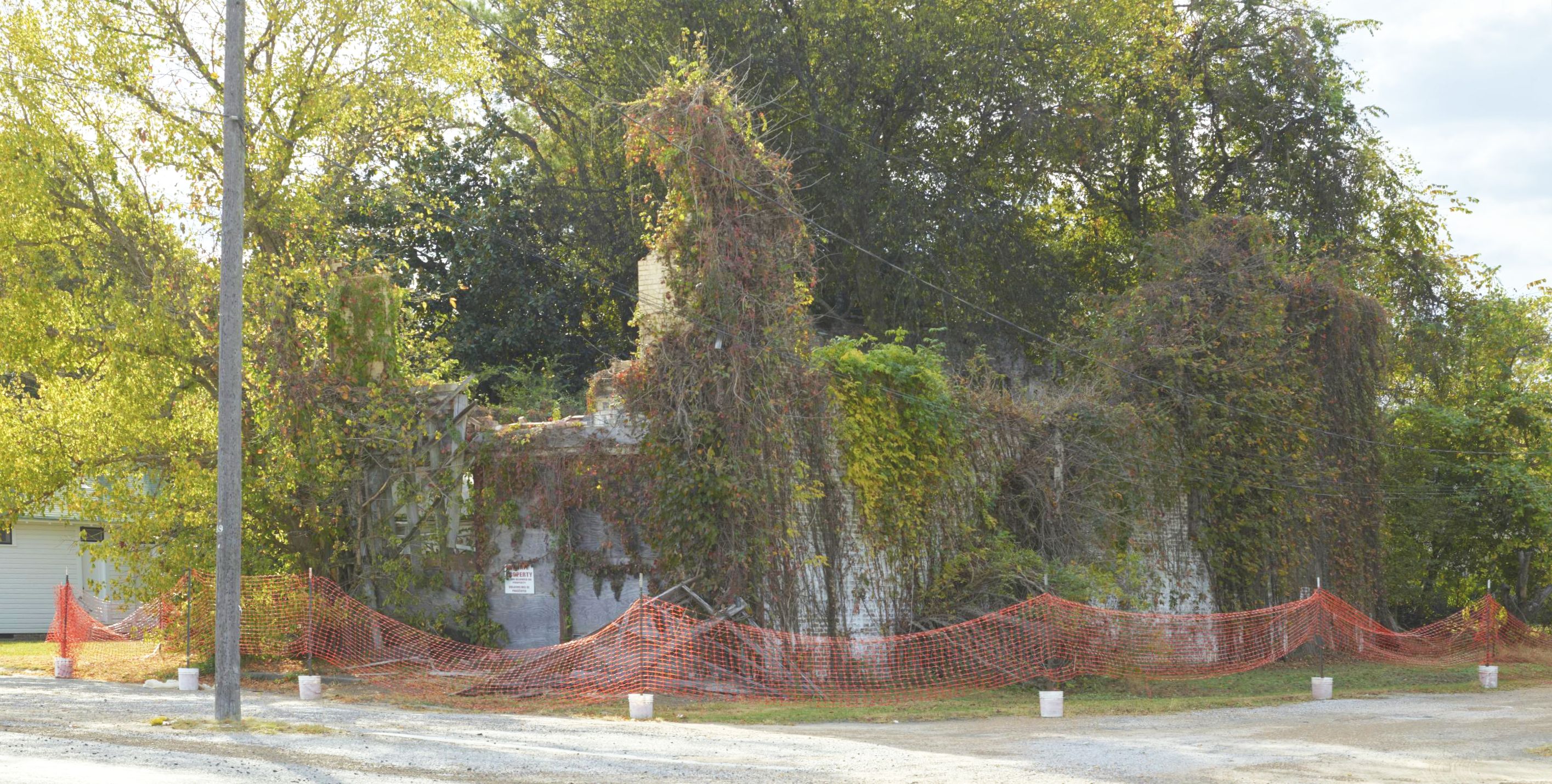 Vines cover the ruins of the long-closed Byrant's Grocery, where Emmett had his encounter with Mrs. Bryant. The owner of the property, a relative of the Bryant's, is asking four million dollars for the historic property. Carol Highsmith, Library of Congress