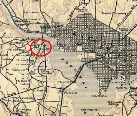 The first task of the Irish brigade was to build Fort Corcoran, named for their commander, guarding a critical bridge from Washington, D.C. across the Potomac to Virginia.