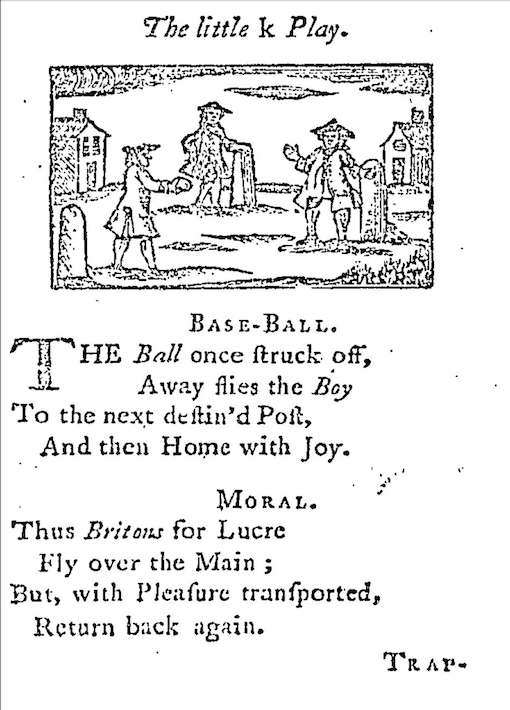 John Newberry woodcut of three boys playing baseball