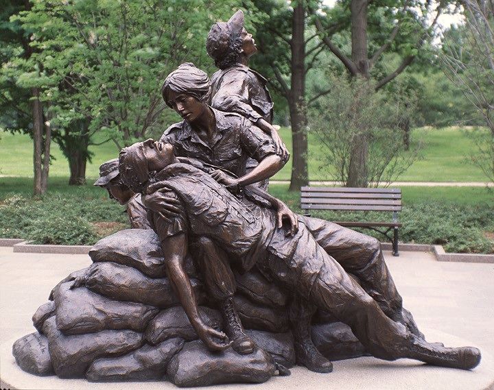 The author worked ten years to establish the Vietnam Women's Memorial in Washington, D.C., a memorial to the 11,000 military and civilian women who served in Vietnam and the 265,000 who served around the world during the Vietnam era. This is the first and only monument to honor military women in the Nation's Capital. Copyright (c) 1993 Eastern National, Glenna Goodacre, Sculptor. Photo by Greg Staley 